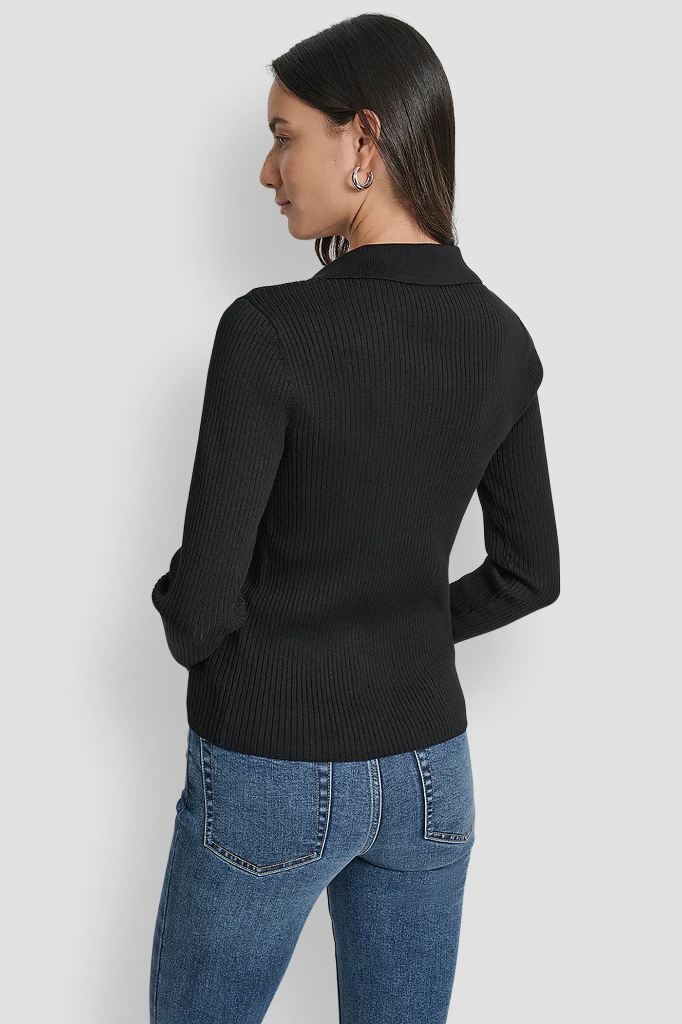 LONG SLEEVE RIB POLO SWEATER sold by DKNY product image thumbnail 2