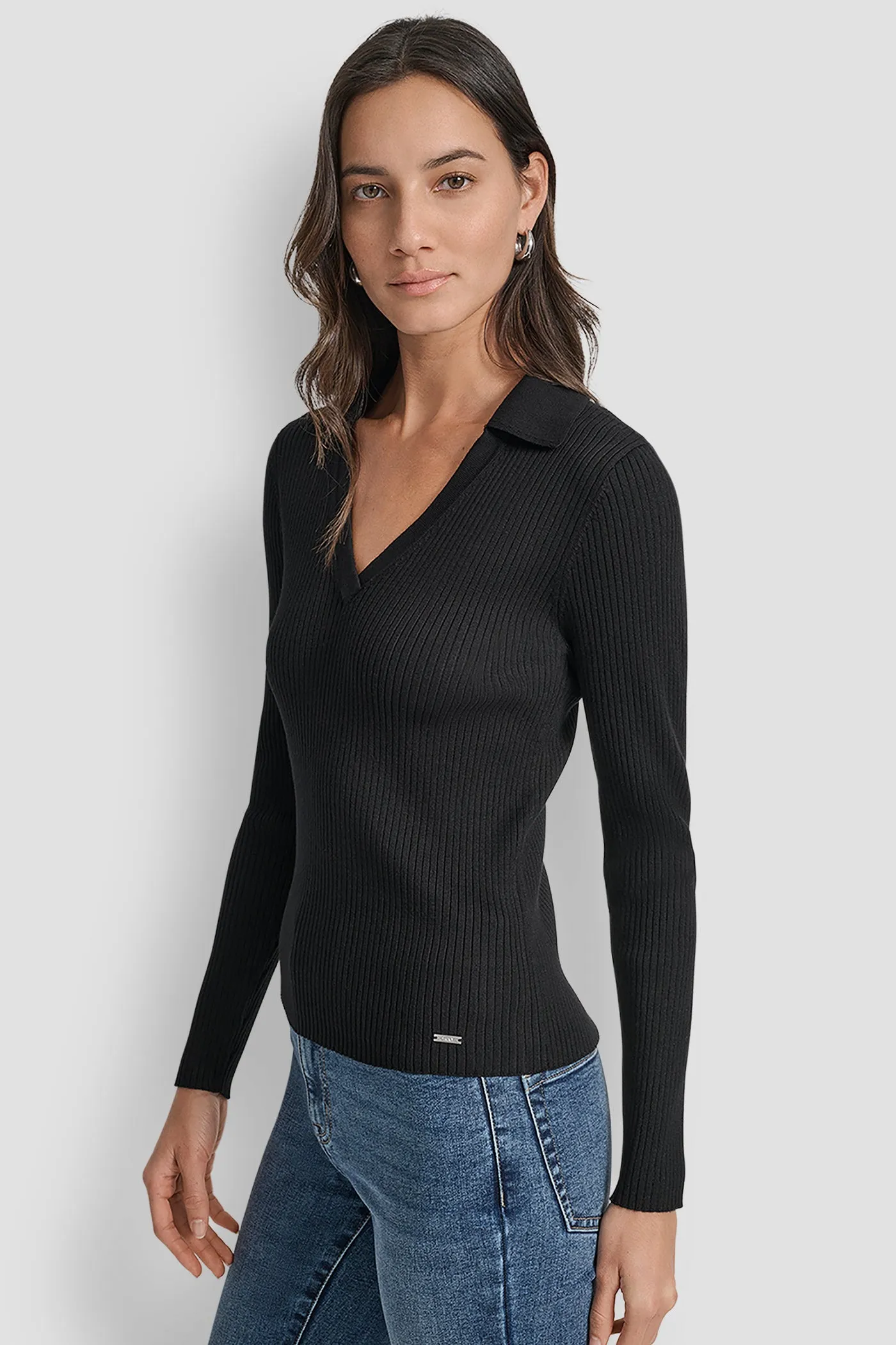 LONG SLEEVE RIB POLO SWEATER sold by DKNY product image thumbnail 3