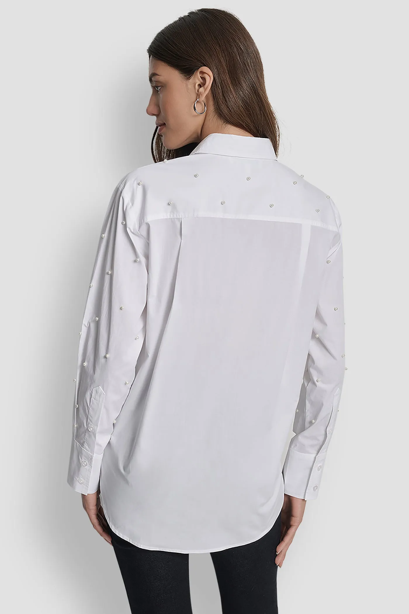 PEARL EMBELLISHED LONG SLEEVE BUTTON FRONT SHIRT sold by DKNY product image thumbnail 2