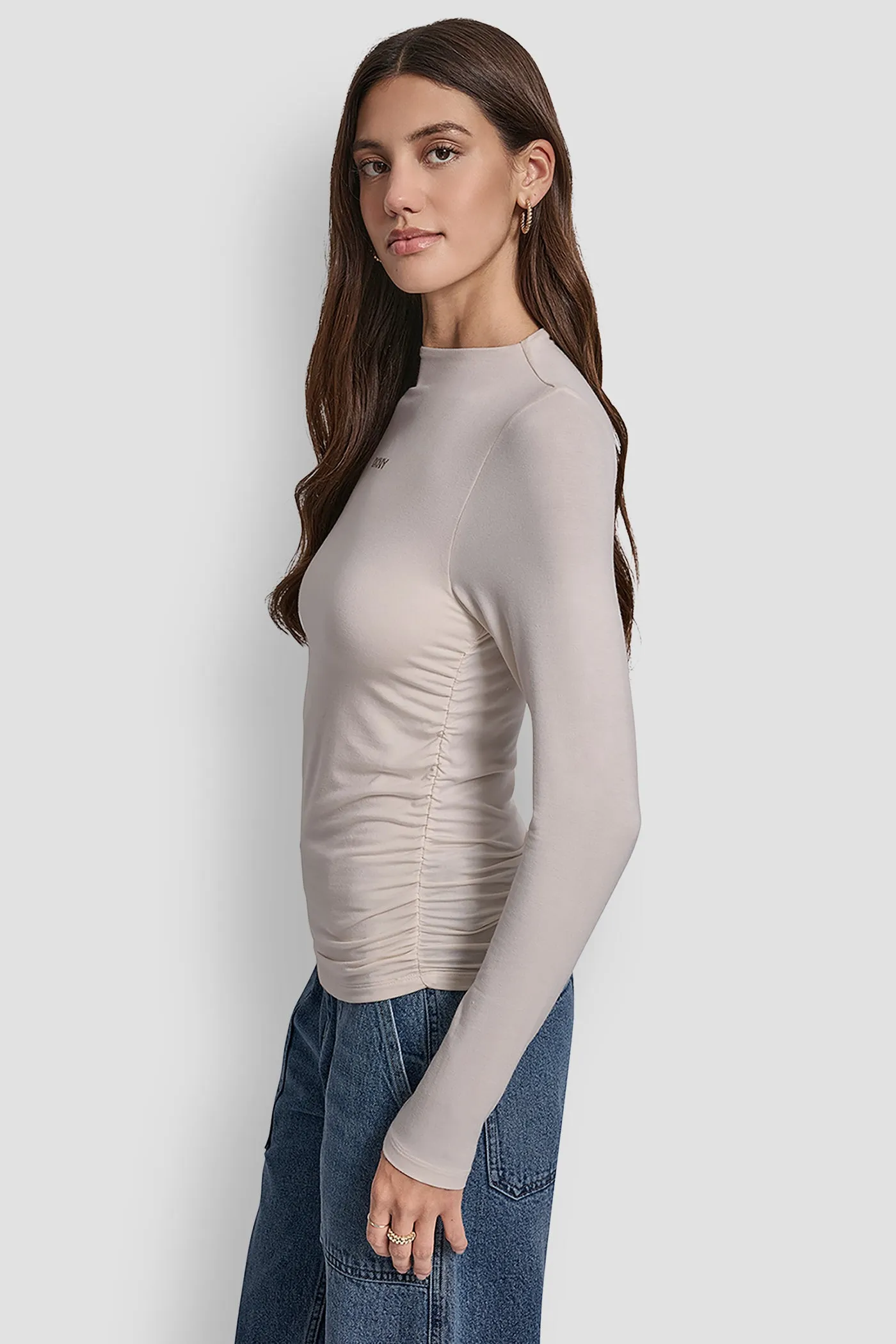SIDE RUCHED HIGH NECK LONG SLEEVE TOP WITH RHINESTONE sold by DKNY product image thumbnail 3