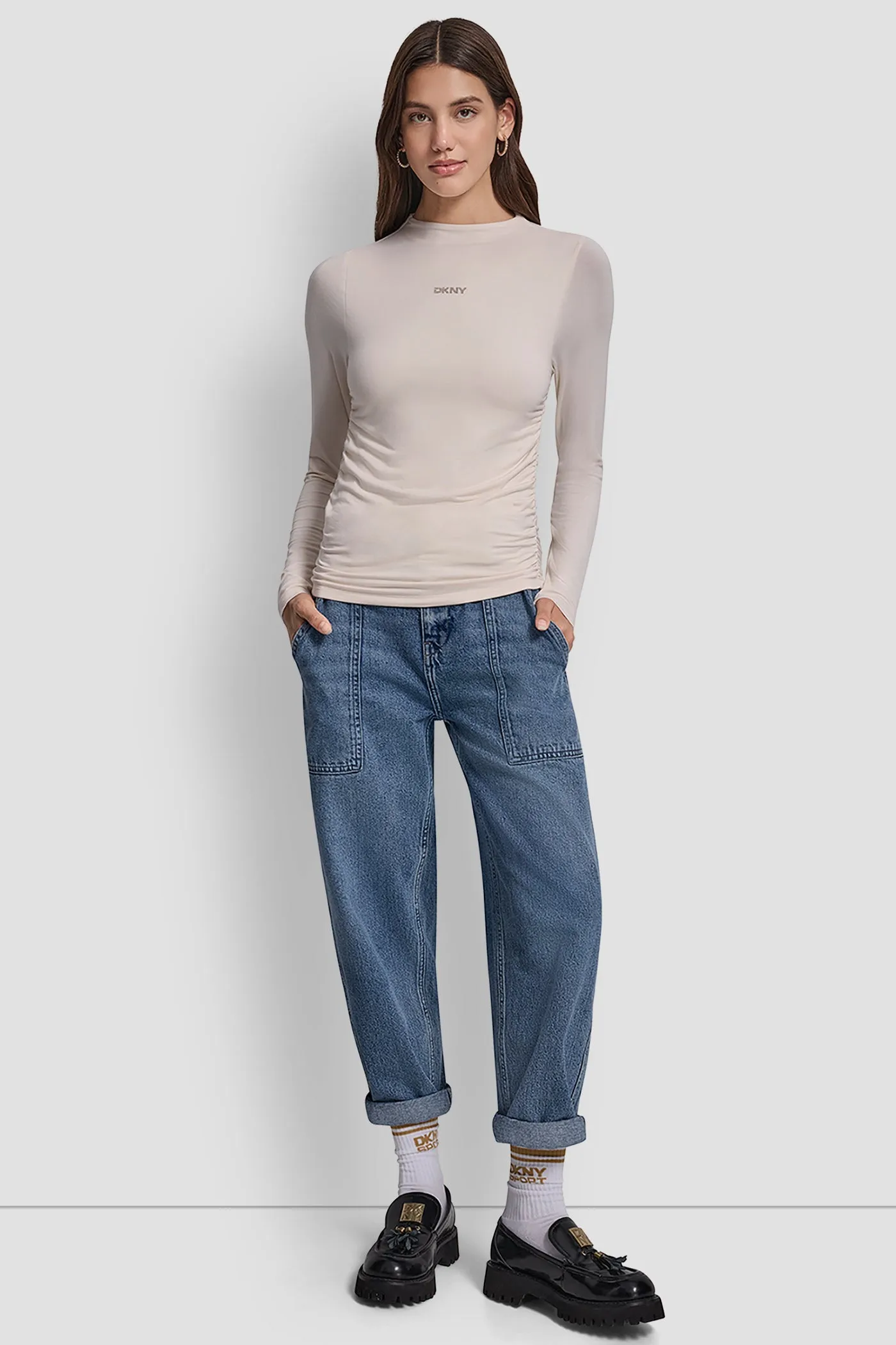 SIDE RUCHED HIGH NECK LONG SLEEVE TOP WITH RHINESTONE sold by DKNY product image thumbnail 5