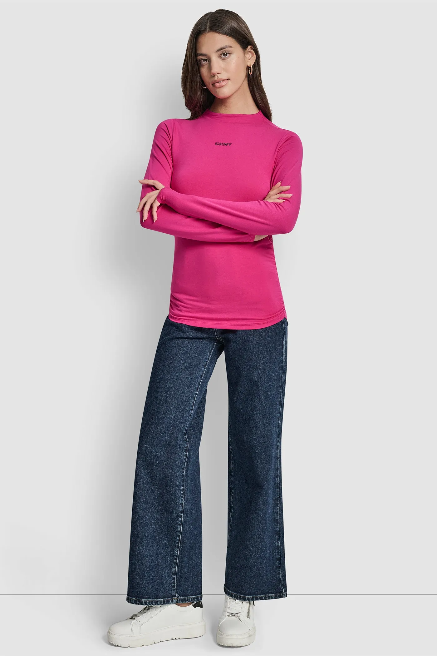 SIDE RUCHED HIGH NECK LONG SLEEVE TOP WITH RHINESTONE sold by DKNY product image thumbnail 5