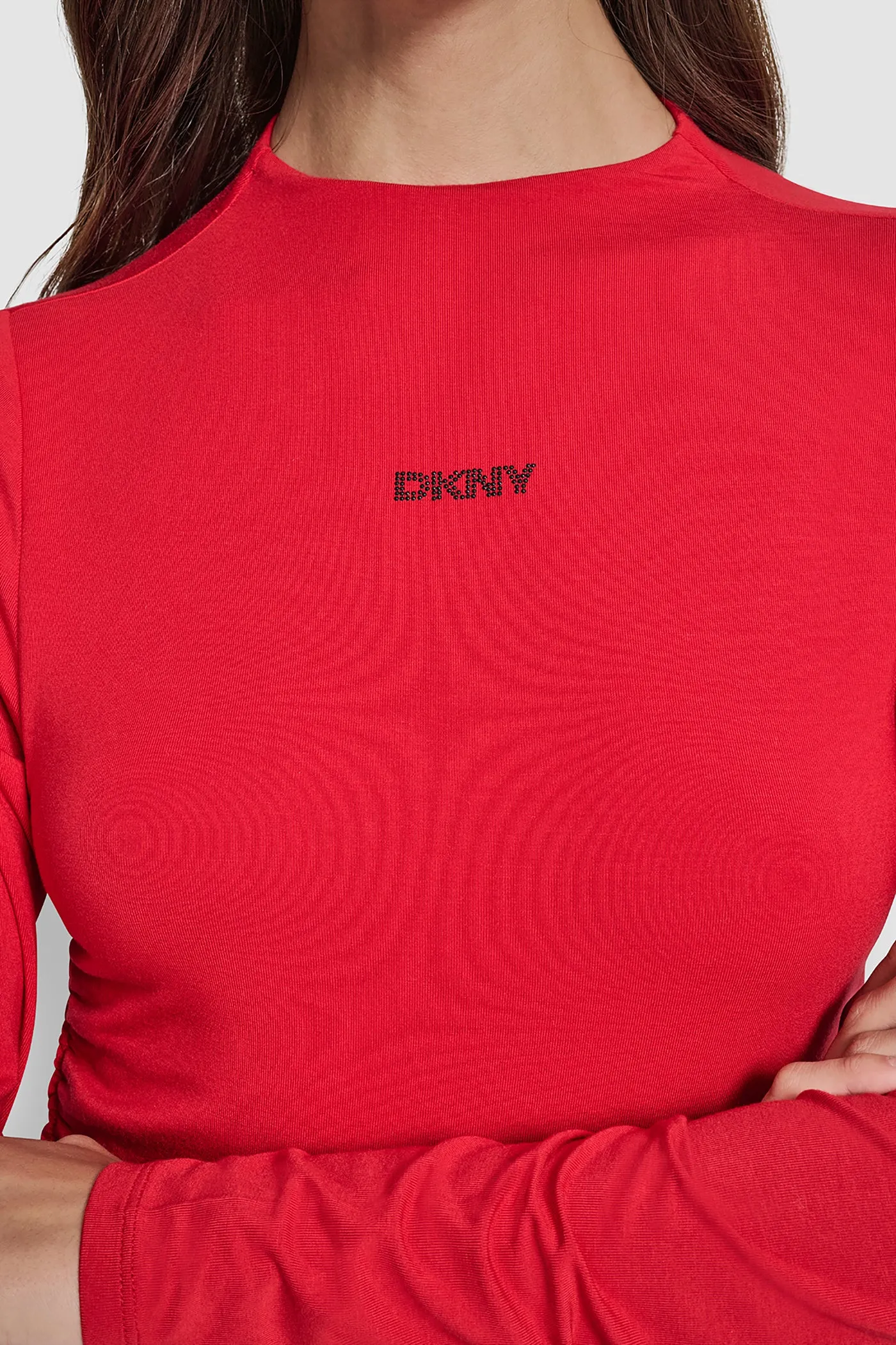 SIDE RUCHED HIGH NECK LONG SLEEVE TOP WITH RHINESTONE sold by DKNY product image thumbnail 4