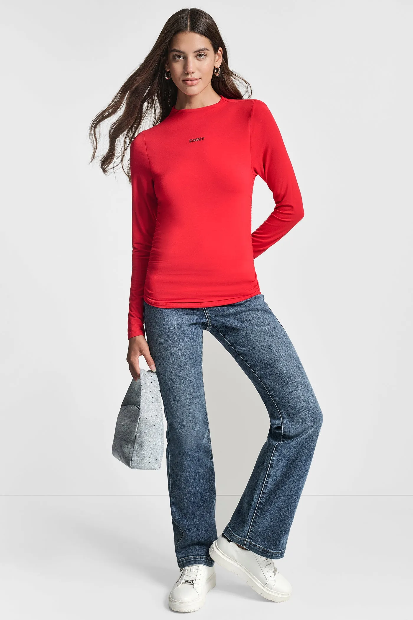 SIDE RUCHED HIGH NECK LONG SLEEVE TOP WITH RHINESTONE sold by DKNY product image thumbnail 5