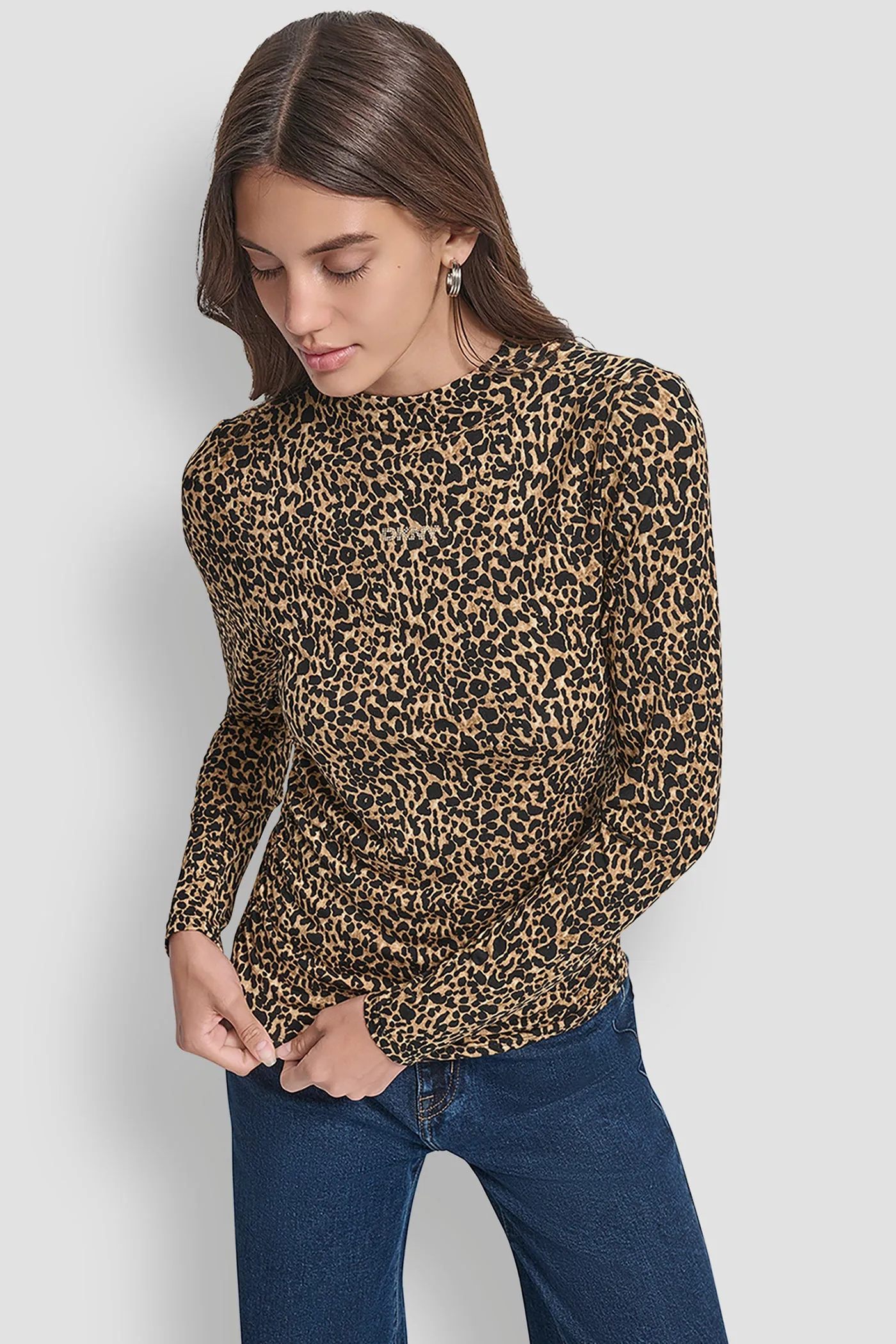 SIDE RUCHED HIGH NECK LONG SLEEVE TOP WITH RHINESTONE sold by DKNY product image thumbnail 4