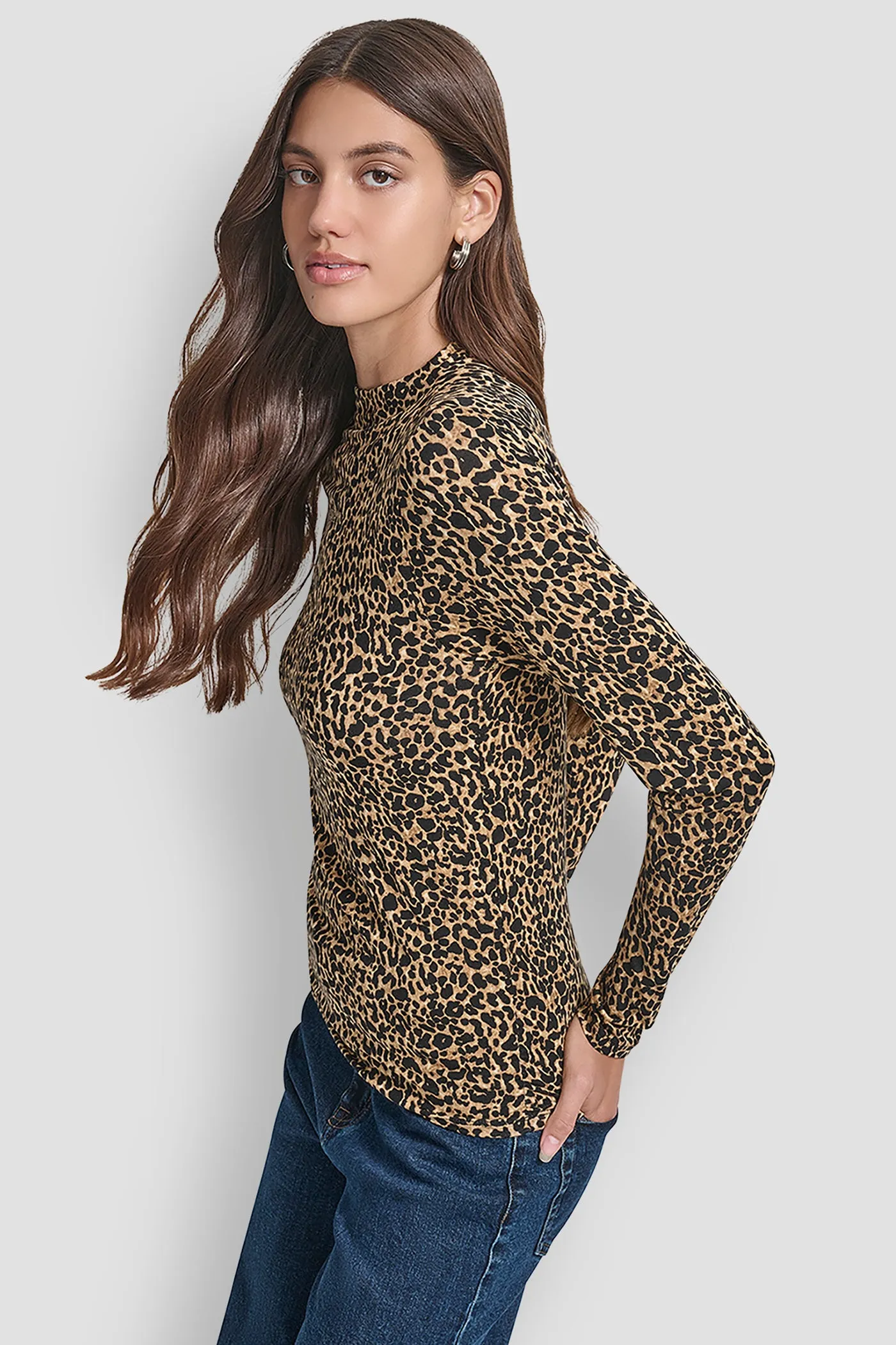 SIDE RUCHED HIGH NECK LONG SLEEVE TOP WITH RHINESTONE sold by DKNY product image thumbnail 3