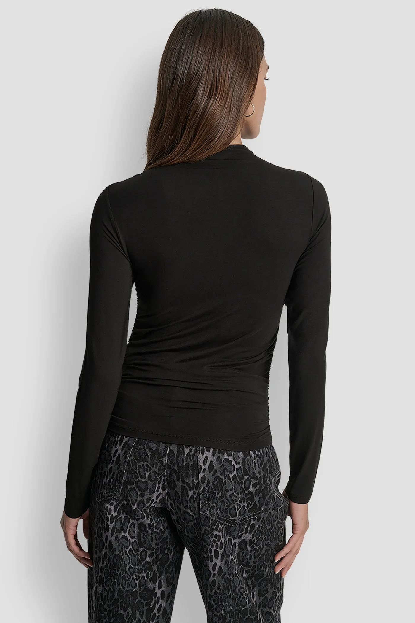 SIDE RUCHED HIGH NECK LONG SLEEVE TOP WITH RHINESTONE sold by DKNY product image thumbnail 2