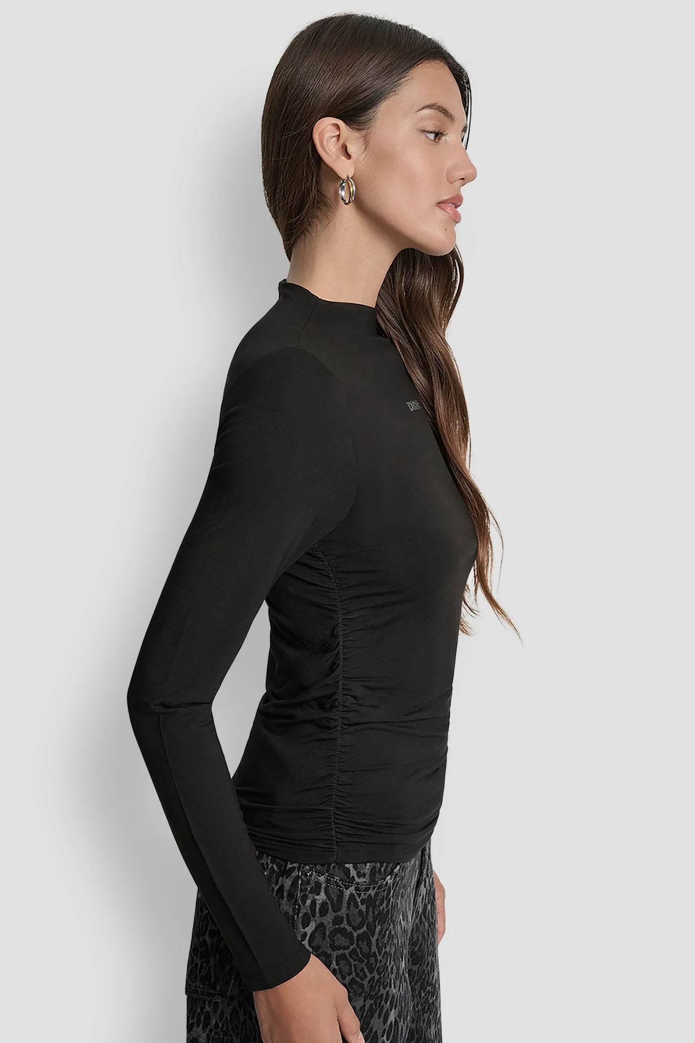 SIDE RUCHED HIGH NECK LONG SLEEVE TOP WITH RHINESTONE sold by DKNY product image thumbnail 3