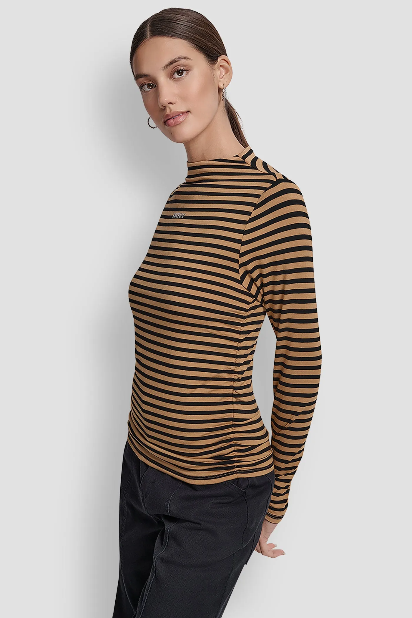 SIDE RUCHED HIGH NECK LONG SLEEVE TOP WITH RHINESTONE sold by DKNY product image thumbnail 3