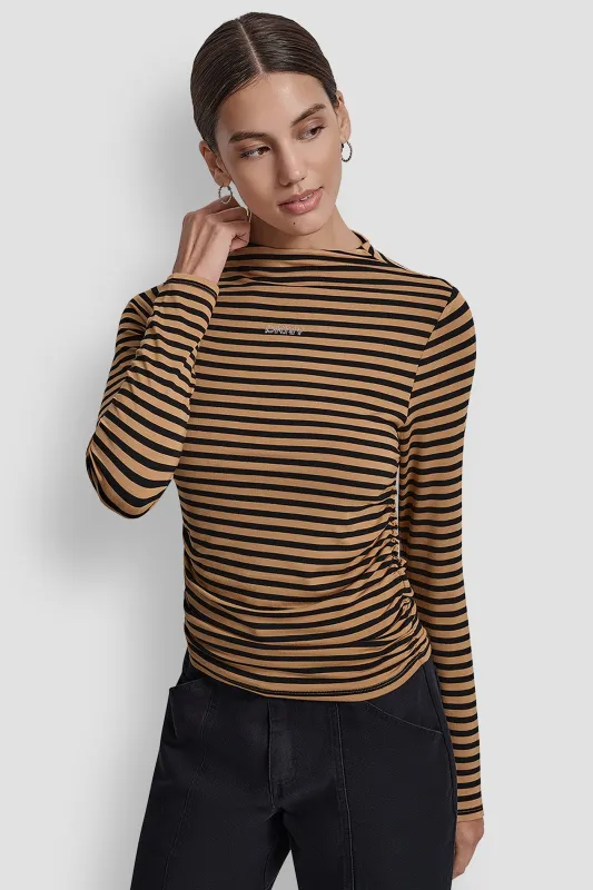 SIDE RUCHED HIGH NECK LONG SLEEVE TOP WITH RHINESTONE made by DKNY