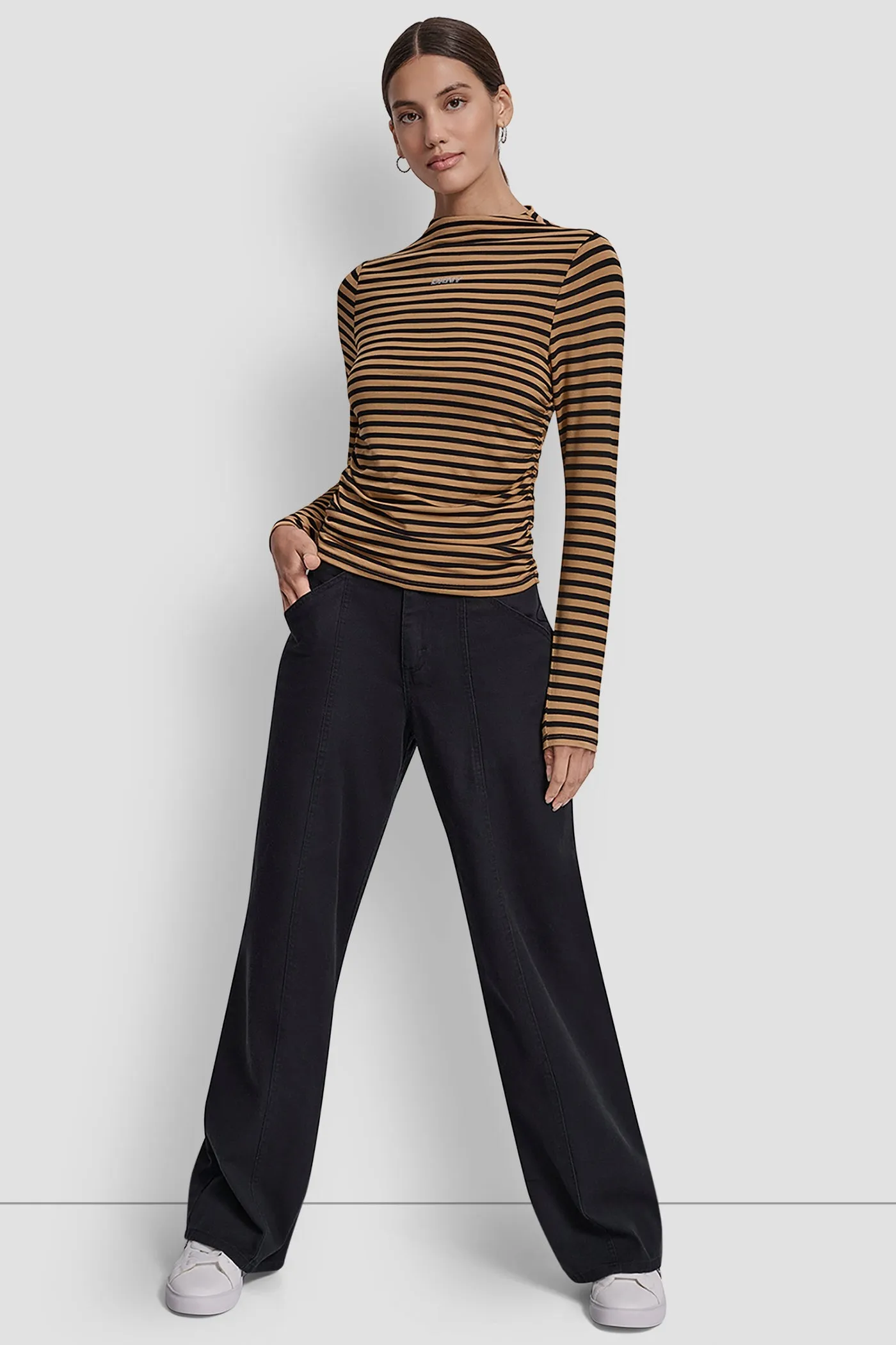 SIDE RUCHED HIGH NECK LONG SLEEVE TOP WITH RHINESTONE sold by DKNY product image thumbnail 5