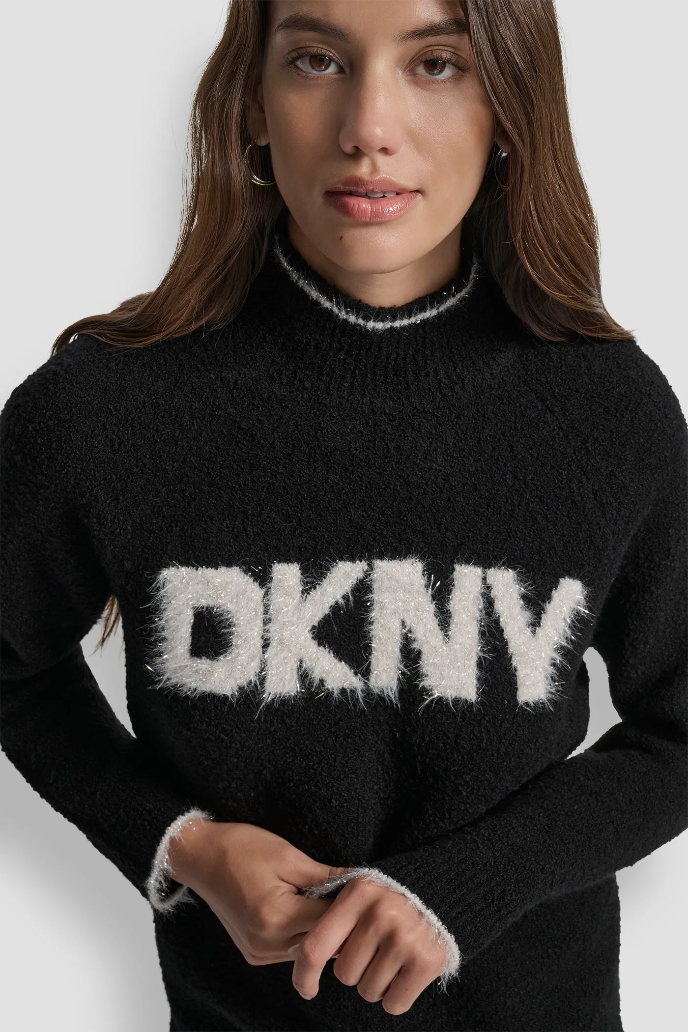 DKNY TINSEL LOGO LONG SLEEVE RAGLAN SWEATER sold by DKNY product image thumbnail 5