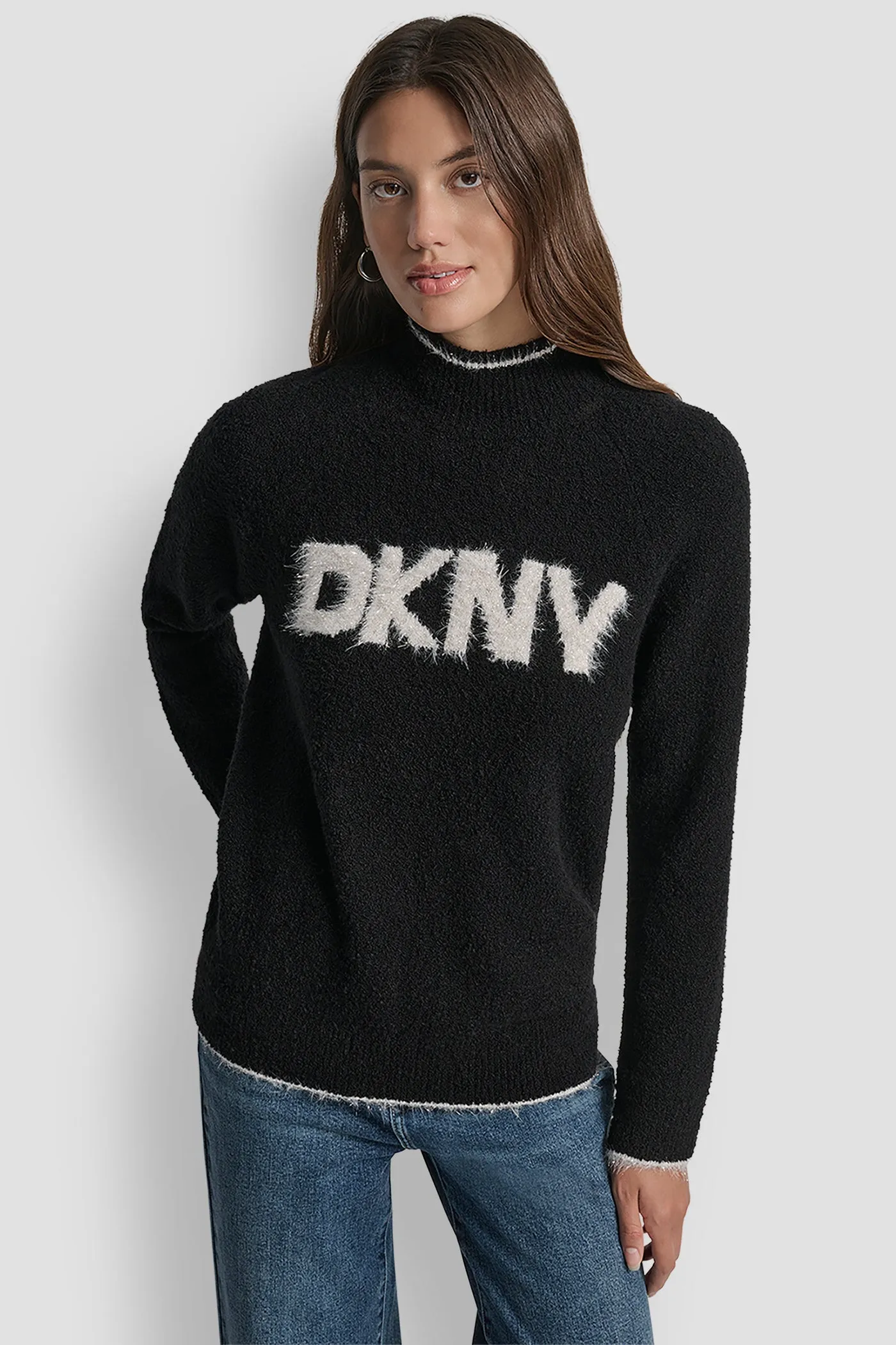 DKNY TINSEL LOGO LONG SLEEVE RAGLAN SWEATER sold by DKNY