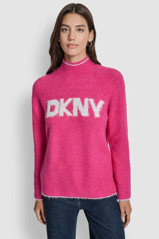 DKNY TINSEL LOGO LONG SLEEVE RAGLAN SWEATER sold by DKNY