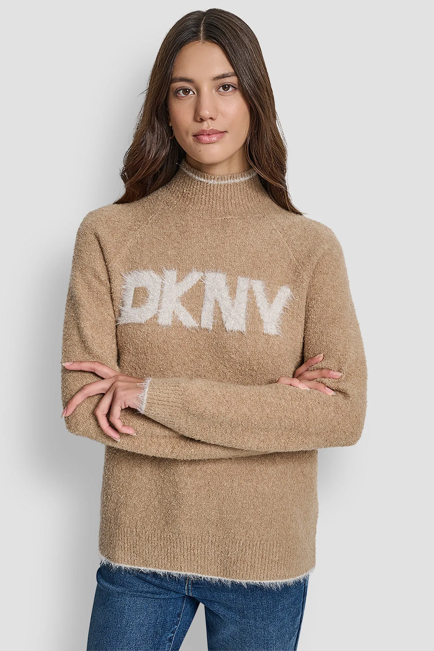 DKNY TINSEL LOGO LONG SLEEVE RAGLAN SWEATER sold by DKNY