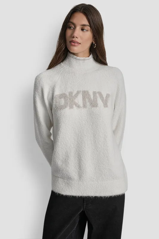 DKNY TINSEL LOGO LONG SLEEVE RAGLAN SWEATER sold by DKNY