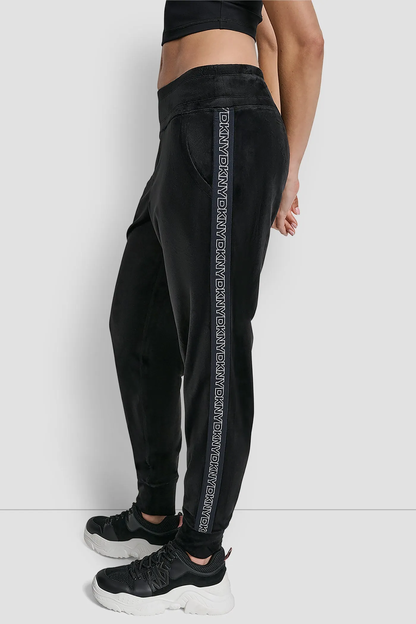 VELOUR CUFFED JOGGER WITH METALLIC LOGO sold by DKNY product image thumbnail 3