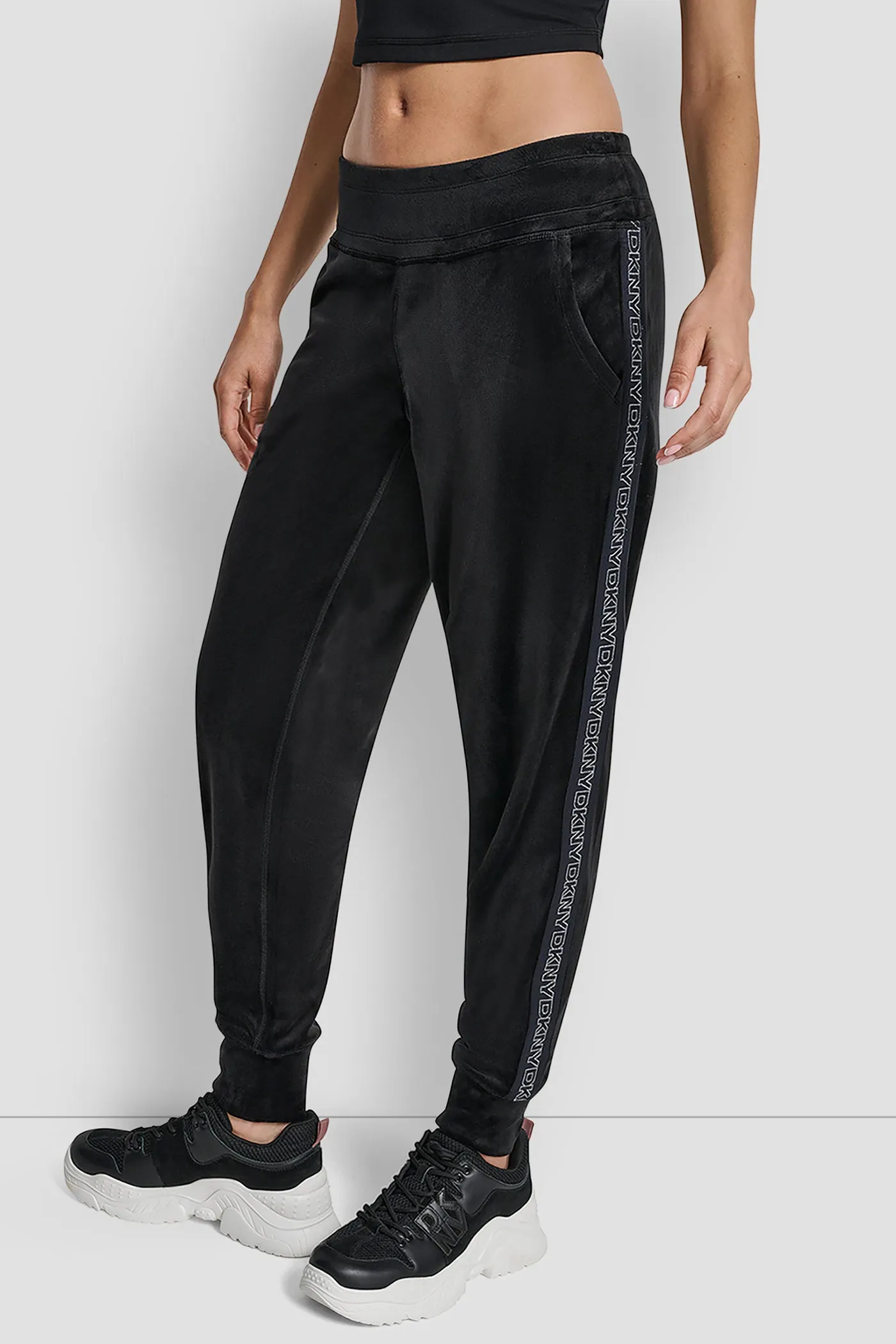 VELOUR CUFFED JOGGER WITH METALLIC LOGO sold by DKNY