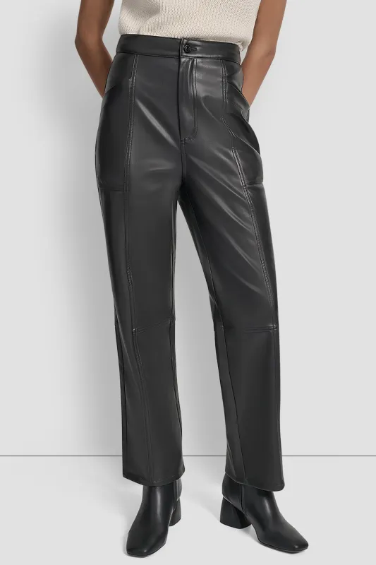 HIGH-RISE FAUX LEATHER STRAIGHT-LEG PANT sold by DKNY
