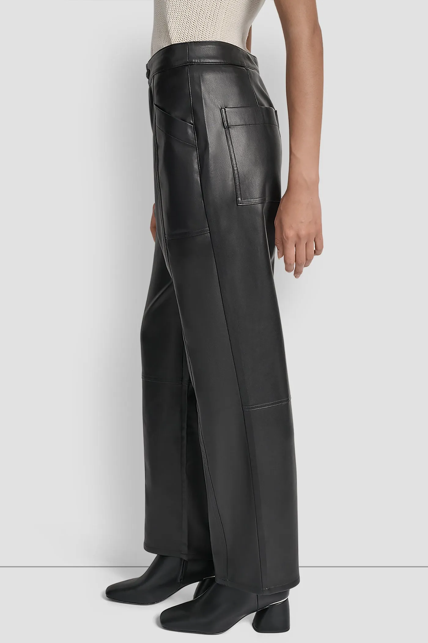 HIGH-RISE FAUX LEATHER STRAIGHT-LEG PANT sold by DKNY product image thumbnail 3