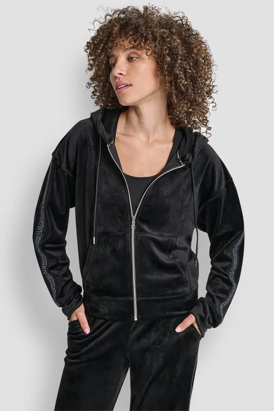 FULL ZIP HOODIE WITH METALLIC LOGO ELASTIC sold by DKNY