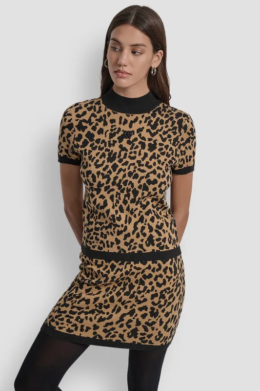 CAP SLEEVE MOCK NECK CHEETAH JACQUARD SWEATER sold by DKNY