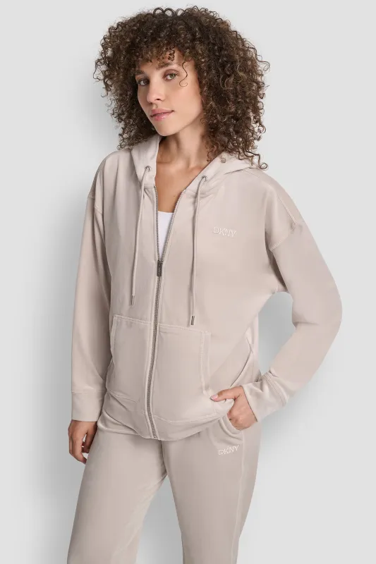VELOUR HD EMBROIDERY LOGO FULL ZIP HOODIE sold by DKNY