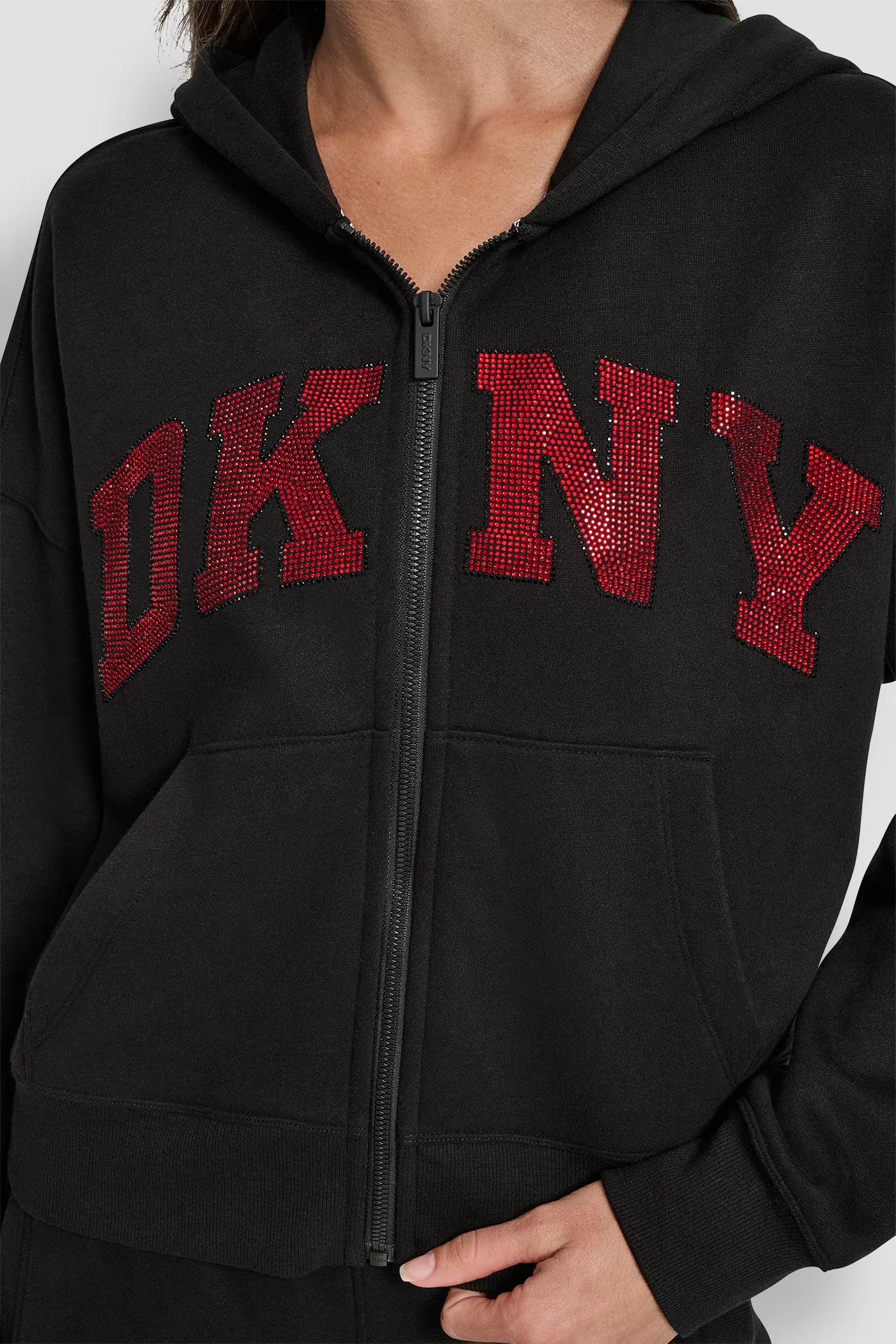 EXPLODED RHINESTONE VARISTY LOGO FULL ZIP HOODIE WITH POCKETS sold by DKNY product image thumbnail 4