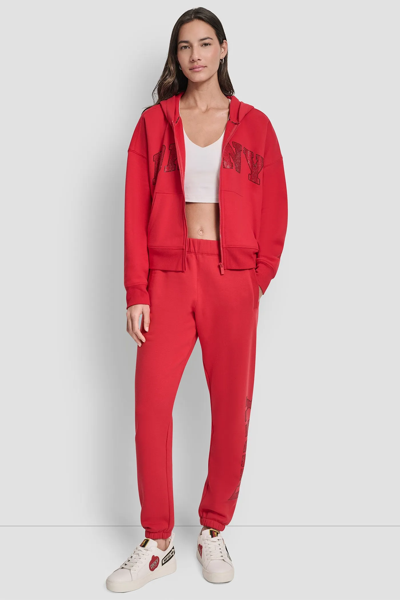 EXPLODED RHINESTONE VARISTY LOGO FULL ZIP HOODIE WITH POCKETS sold by DKNY product image thumbnail 5