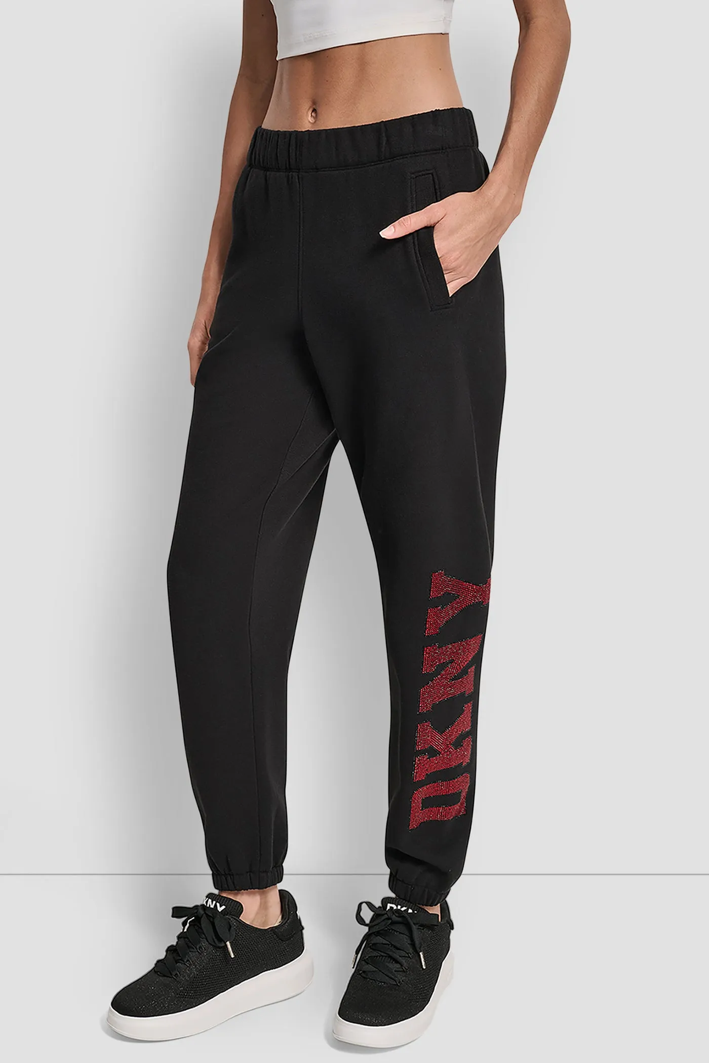 EXPLODED RHINESTONE VARISTY LOGO HIGH RISE RELAXED sold by DKNY