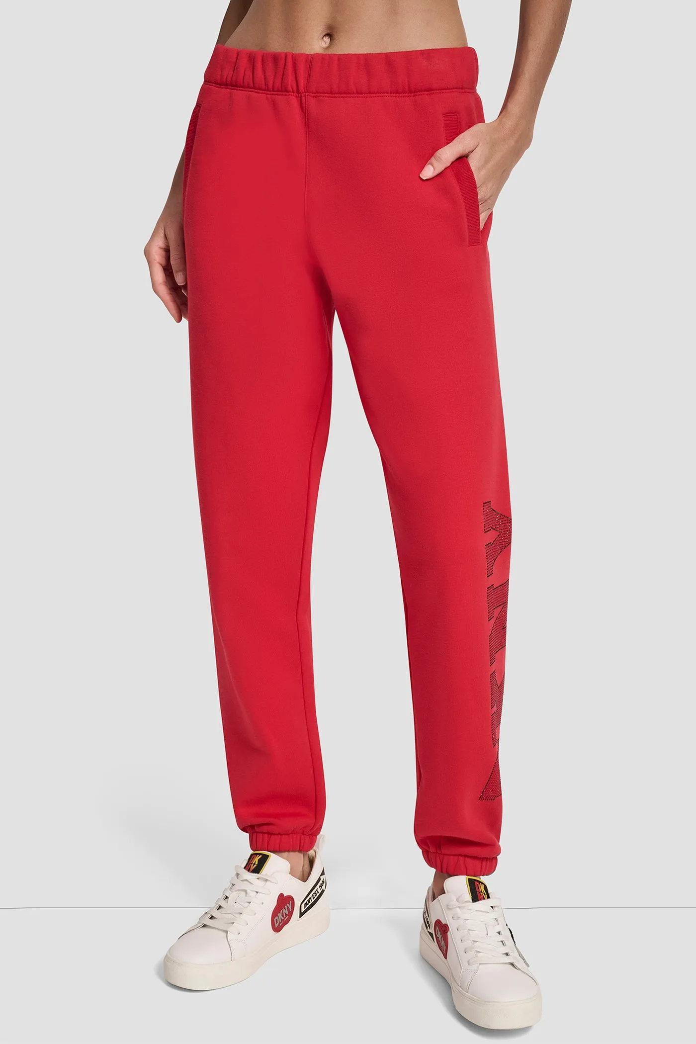 EXPLODED RHINESTONE VARISTY LOGO HIGH RISE RELAXED sold by DKNY