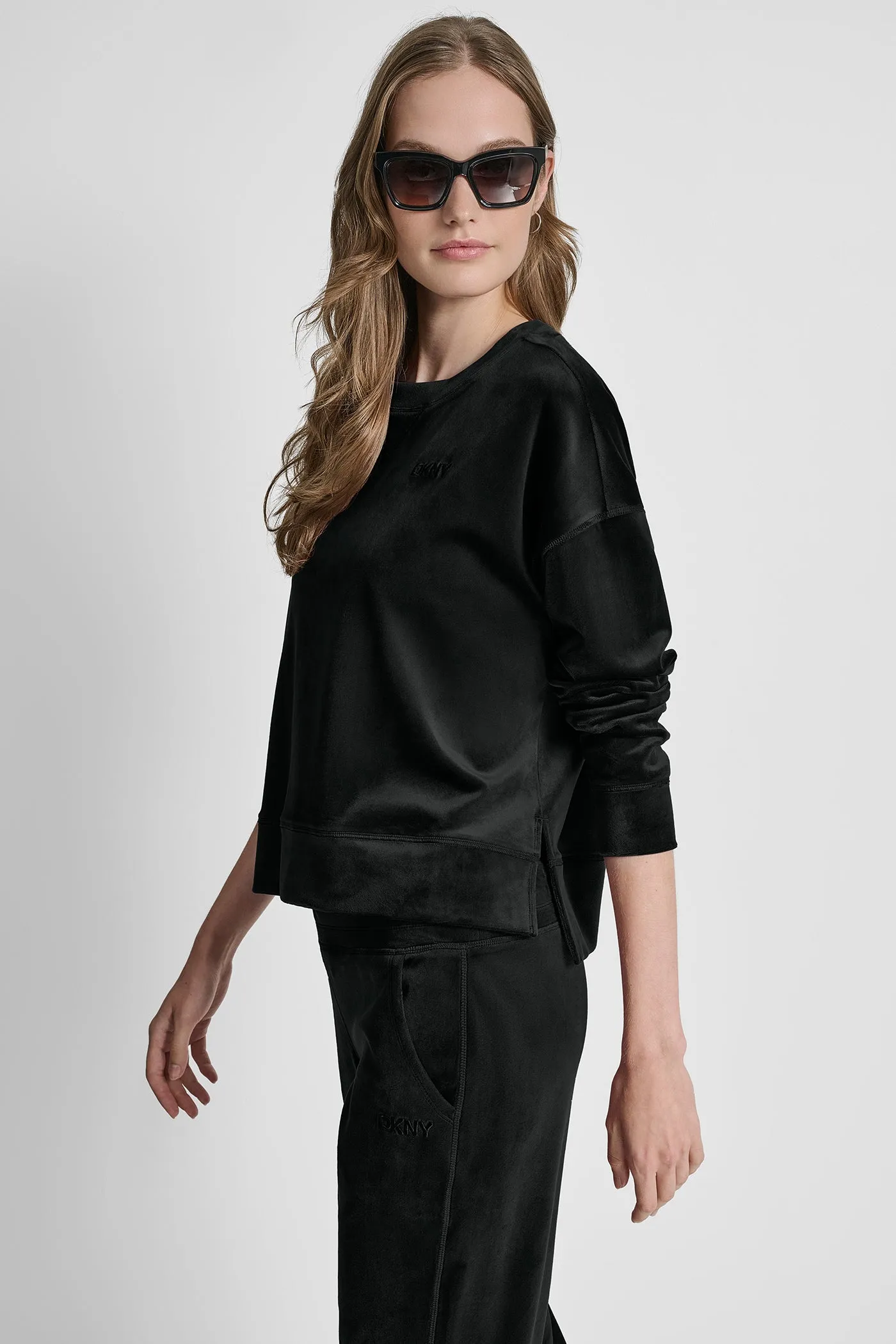 VELOUR HIGH LOW LOGO PULLOVER sold by DKNY product image thumbnail 3