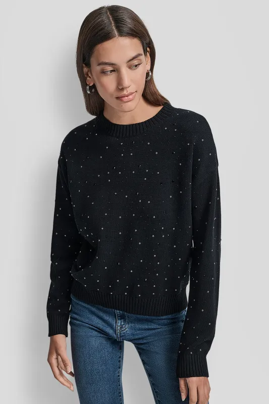 LONG SLEEVE RHINESTONE CREW NECK SWEATER sold by DKNY