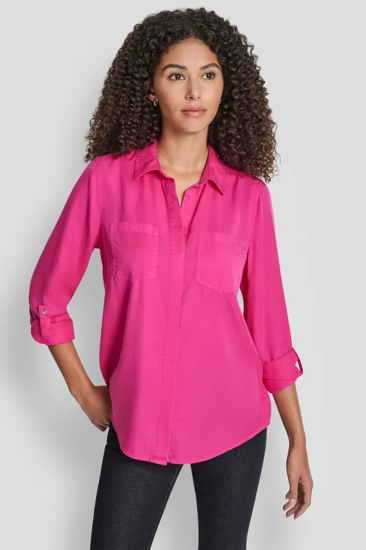 SPLIT BACK BUTTON FRONT WITH ROLL TAB sold by DKNY