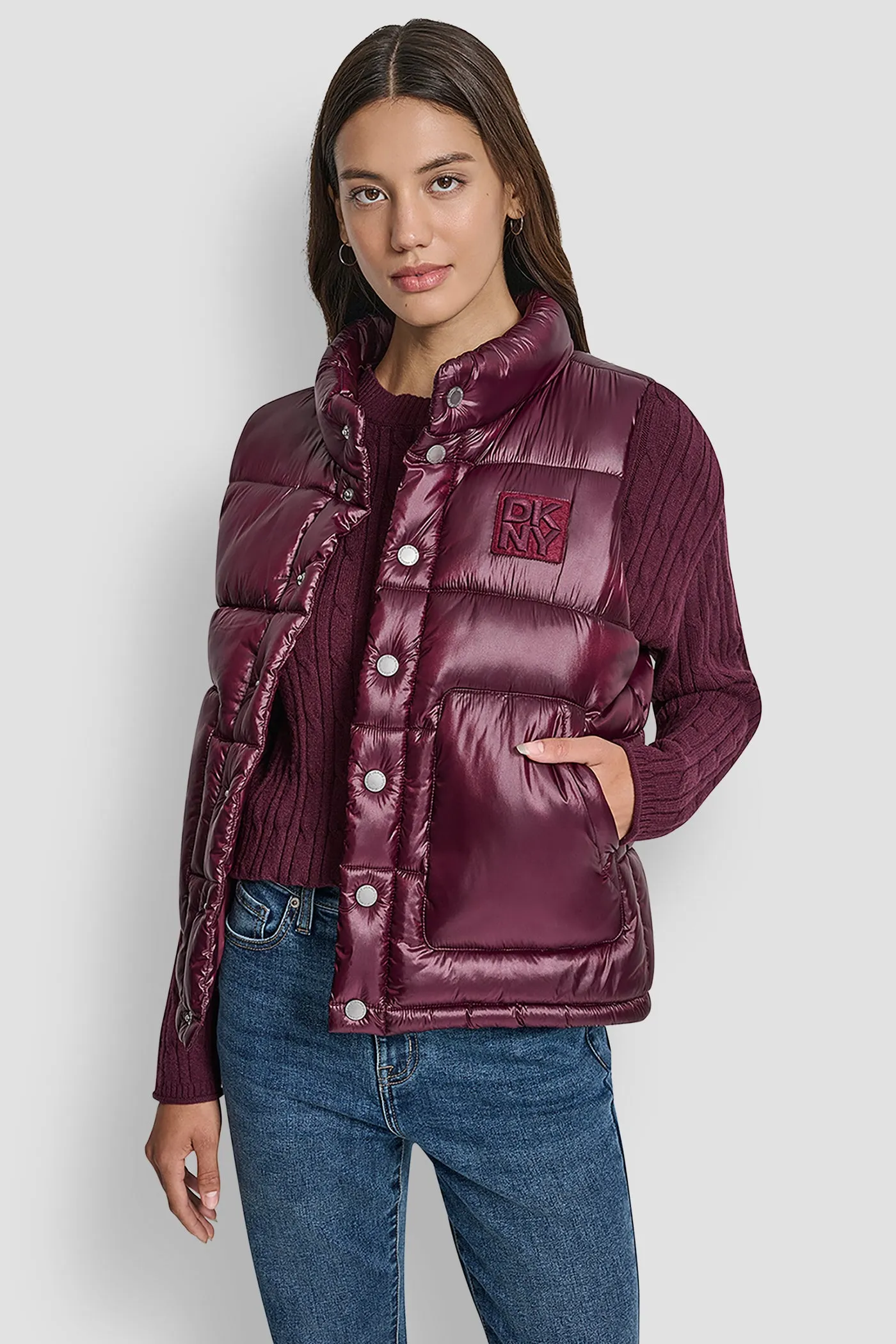 LOGO-EMBROIDERED PUFFER VEST sold by DKNY