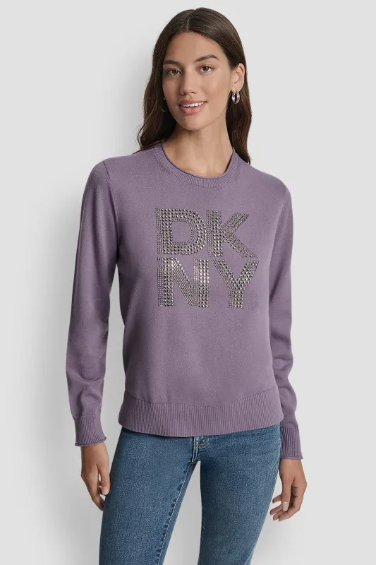 DKNY STACKED RHINESTONE LOGO LONG SLEEVE CREW NECK sold by DKNY