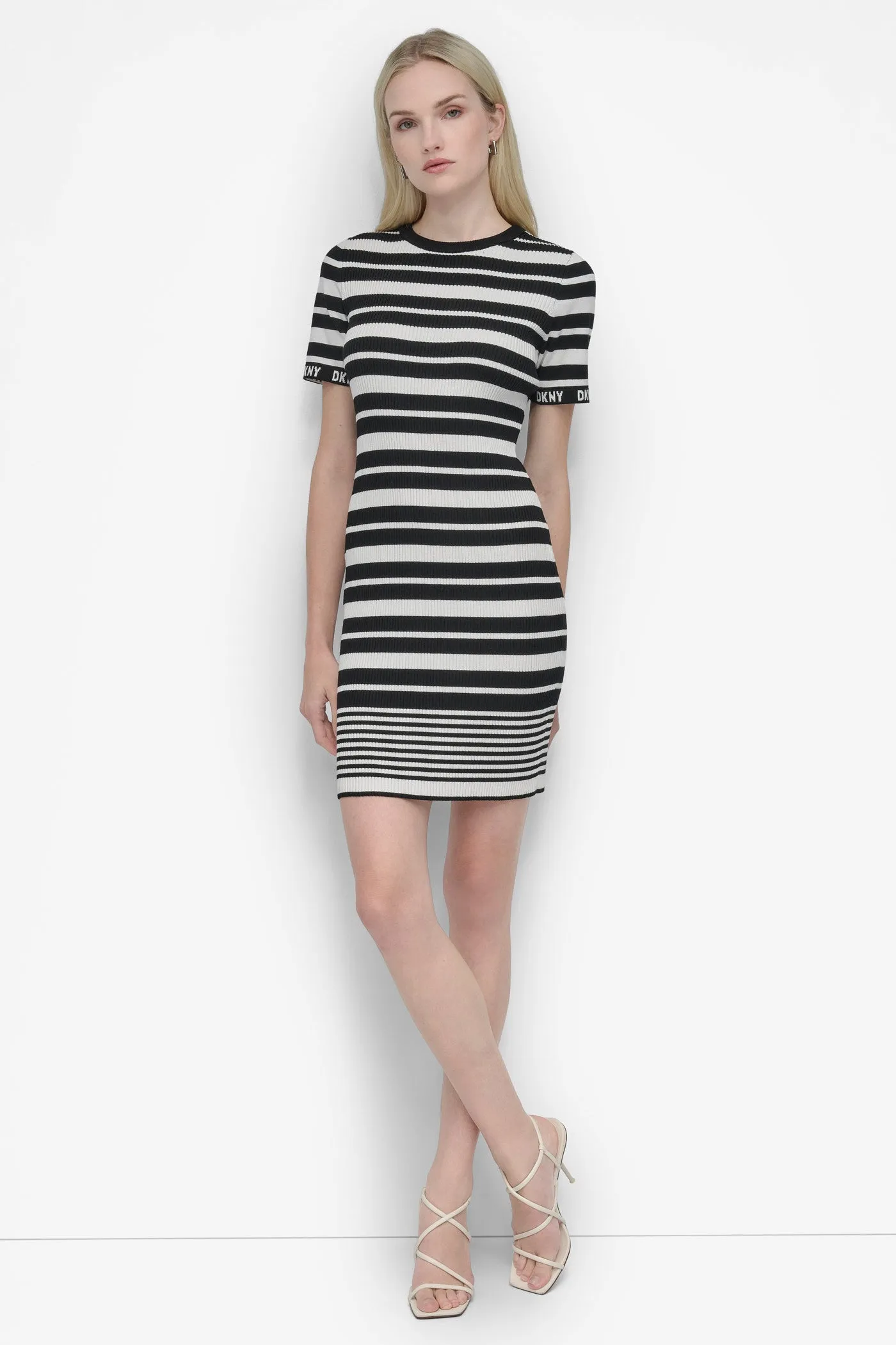 ALL OVER STRIPE LOGO DRESS sold by DKNY