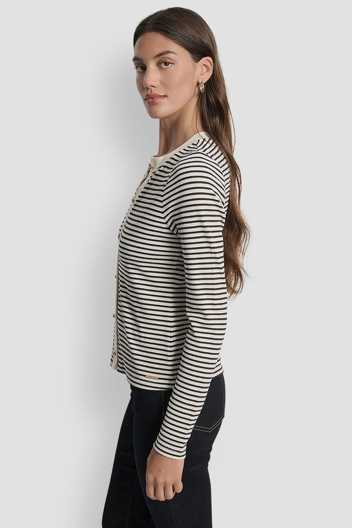 LONG SLEEVE BUTTON FRONT SHORT CARDIGAN sold by DKNY product image thumbnail 3