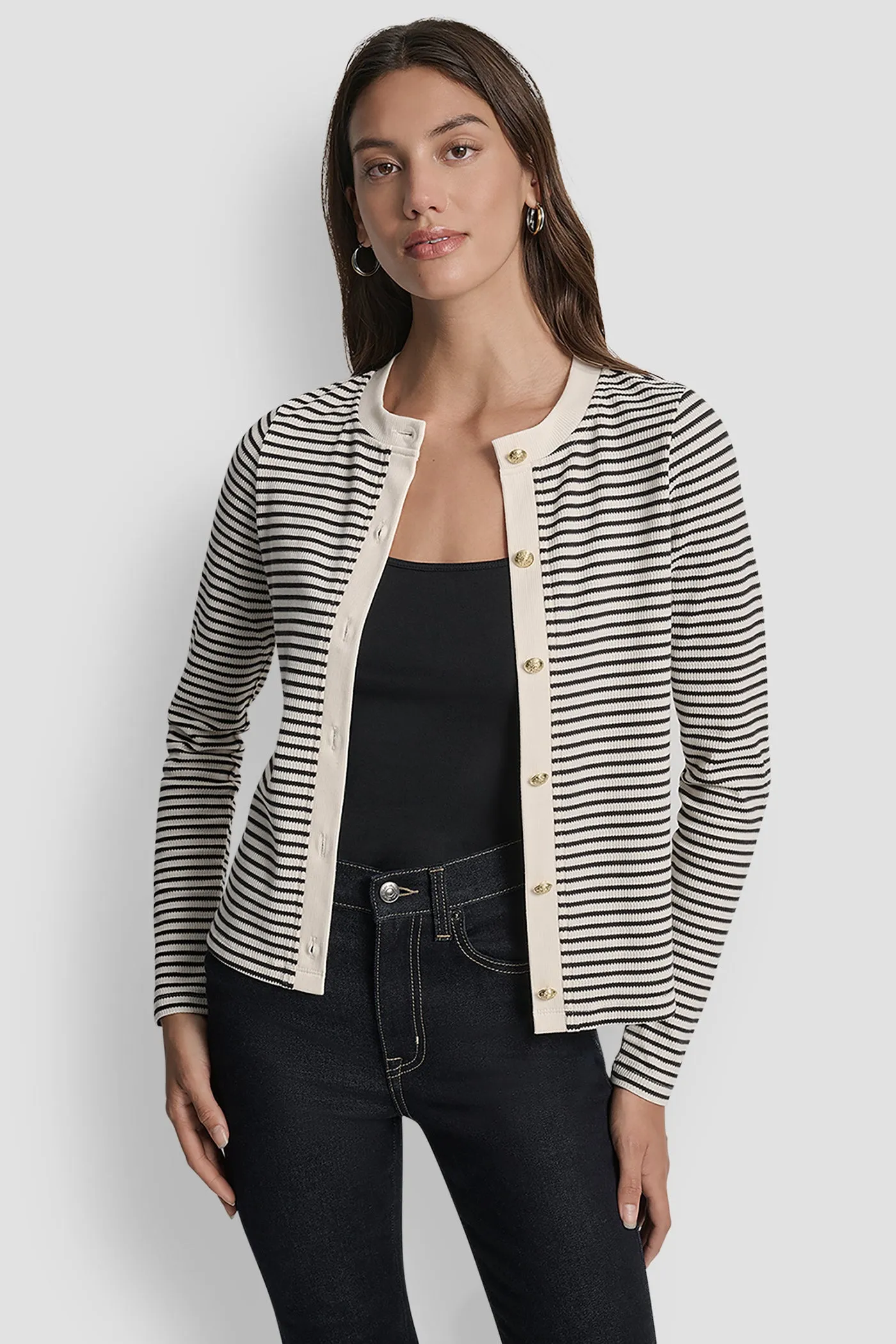 LONG SLEEVE BUTTON FRONT SHORT CARDIGAN sold by DKNY product image thumbnail 4
