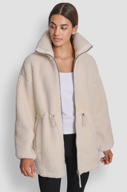 SHERPA MOCK NECK CURVED HEM JACKET WITH TICKING sold by DKNY
