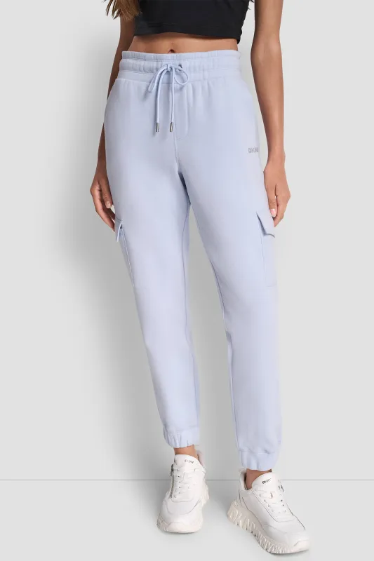 HIGH RISE LOGO EMBELLISHED SLIM CARGO JOGGER sold by DKNY