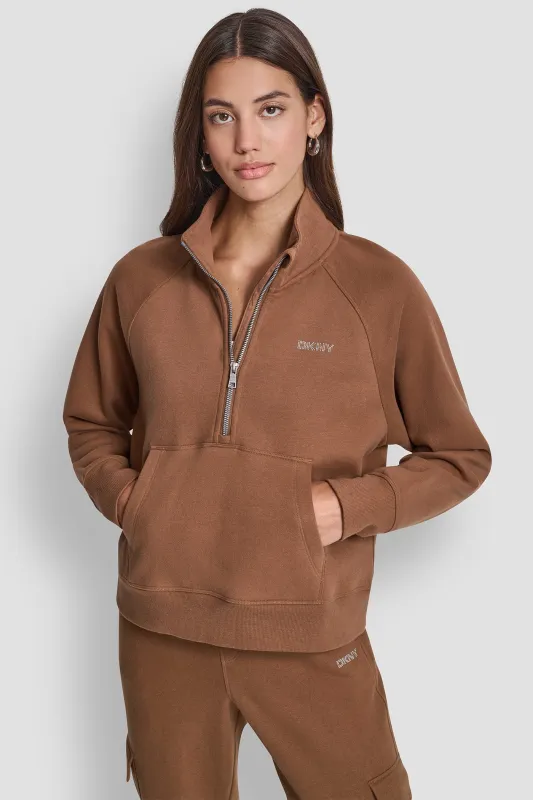 LOGO-EMBELLISHED HALF-ZIP SWEATSHIRT sold by DKNY