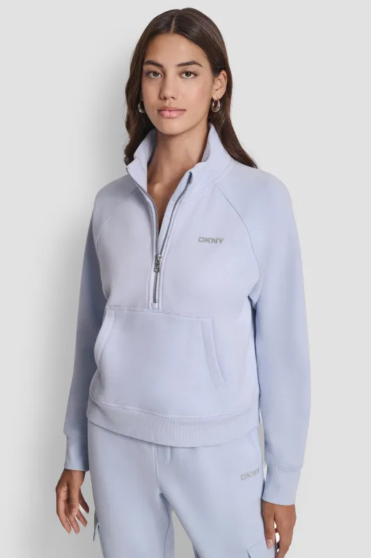 LOGO-EMBELLISHED HALF-ZIP SWEATSHIRT sold by DKNY