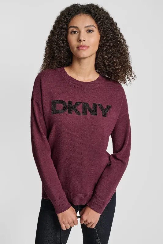 SEQUIN LOGO EMBELLISHED SWEATER sold by DKNY