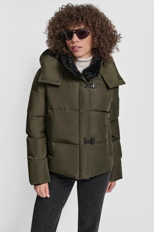 PLUSH PUFFER WITH TOGGLE AND FUR HOOD sold by DKNY