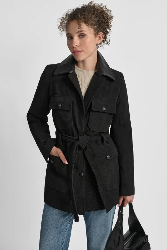 TIE WAIST CORDUROY JACKET WITH FAUX COLLAR sold by DKNY