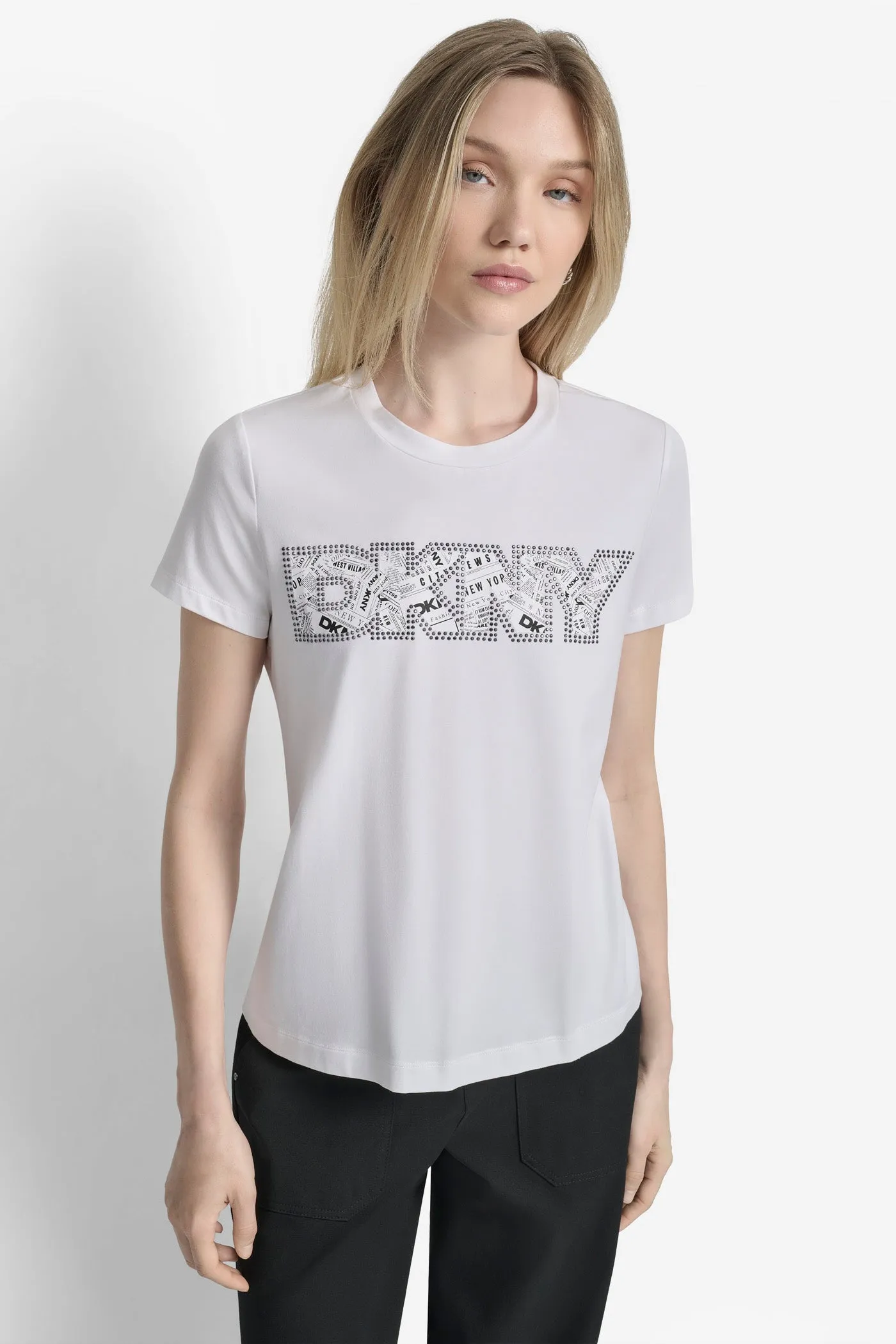 LOGO EMBELLISHED TEE sold by DKNY