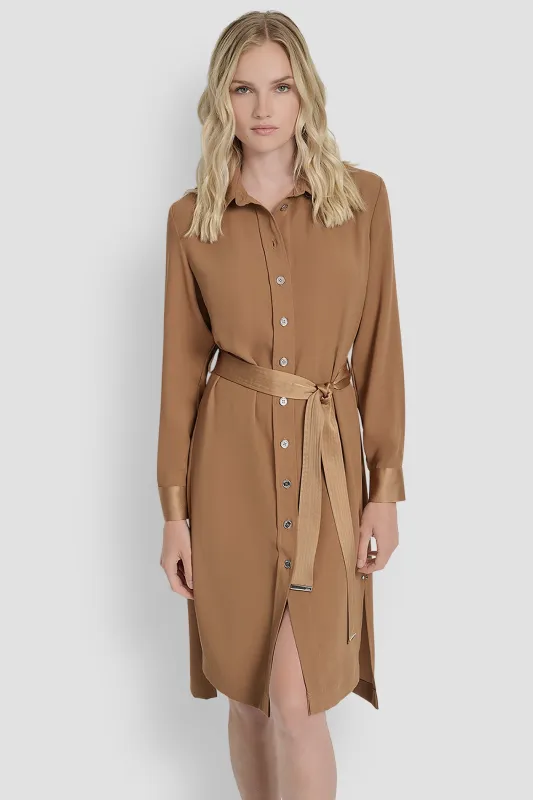 LONG SLEEVE SHIRT DRESS WITH BELT sold by DKNY
