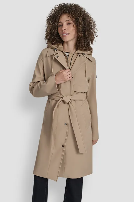 LONG FLEXTECH COAT WITH QUILTED BIB sold by DKNY