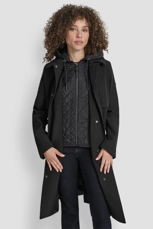 LONG FLEXTECH COAT WITH QUILTED BIB sold by DKNY